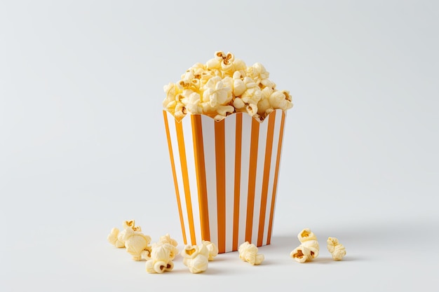 nowoczesne pudełko na popcorn wypełnione popcornem na pierwotnym białym tle podkreślające prostotę i czystość przekąski