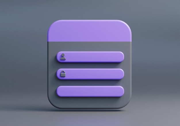 Nowoczesne realistyczne szablony stron logowania 3d render na ciemnym tle