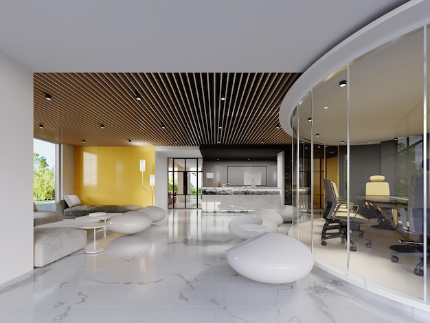 Nowoczesne wnętrze lobby w biurowcu render 3D