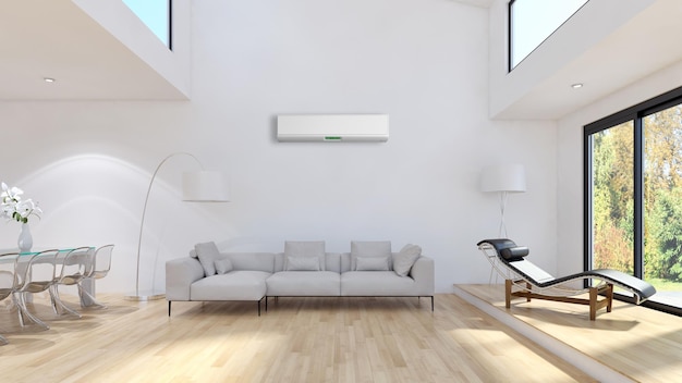 Nowoczesne wnętrze mieszkania z klimatyzacją renderowania 3D ilustracja