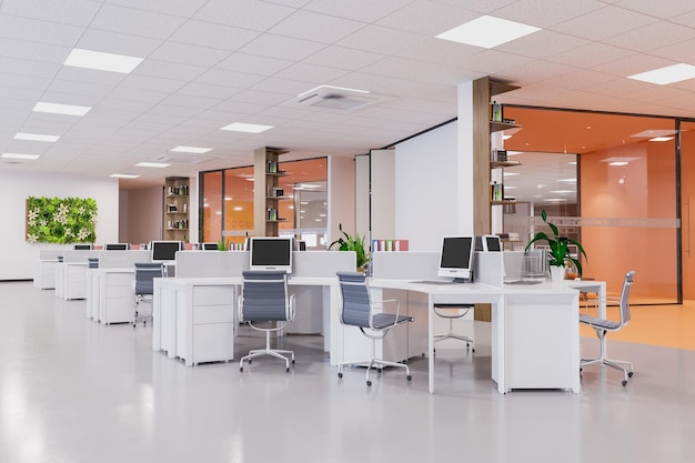 Nowoczesne wnętrze Open Office Workspace Rendering 3d