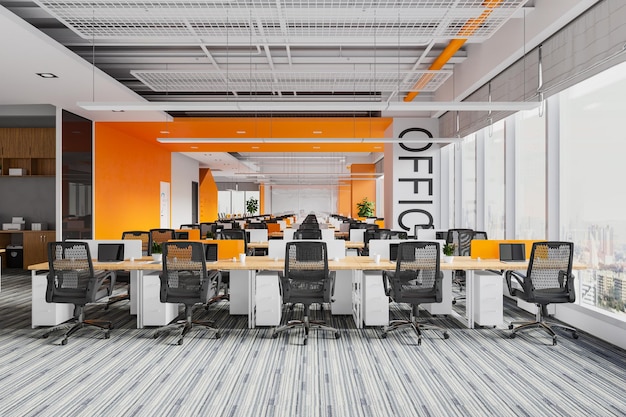 Nowoczesne wnętrze Open Office Workspace Rendering 3d