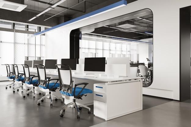 Nowoczesne wnętrze Open Office Workspace Rendering 3d