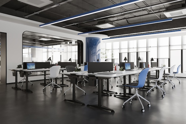 Nowoczesne wnętrze Open Office Workspace Rendering 3d