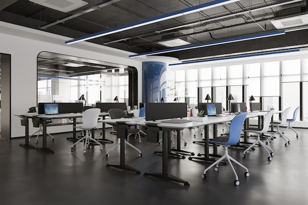 Nowoczesne wnętrze Open Office Workspace Rendering 3d