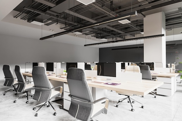 Nowoczesne Wnętrze Open Office Workspace Rendering 3d