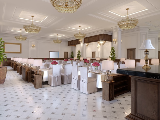 Nowoczesne wnętrze restauracji, część hotelu. renderowanie 3d