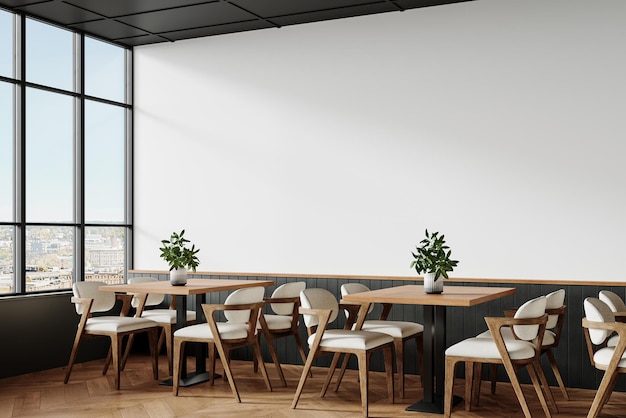 Nowoczesne wnętrze restauracji z stołami i krzesłami