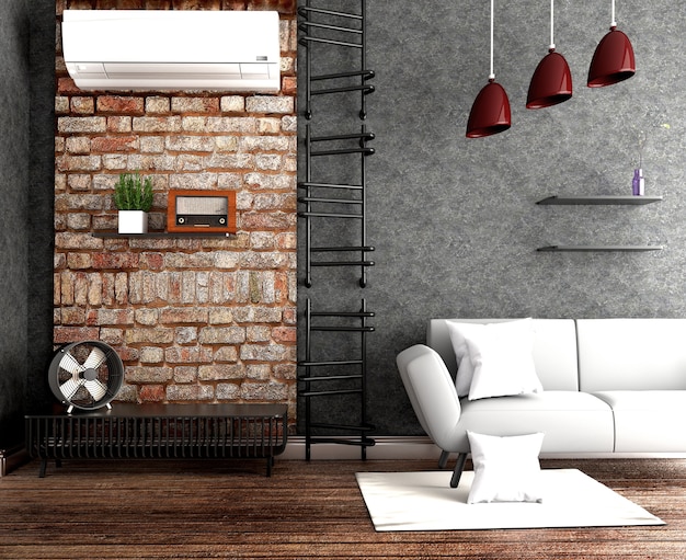 Nowoczesne wnętrze salonu Loft. Renderowania 3D