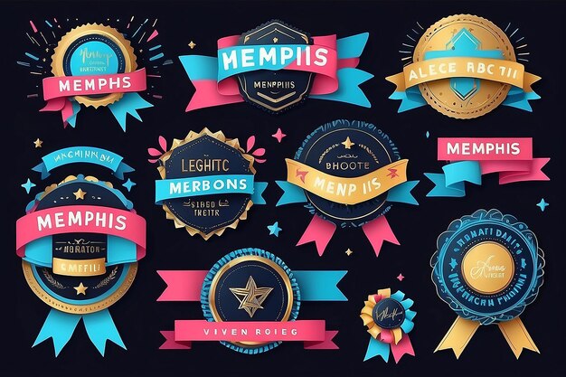 Nowoczesne wstążki w stylu Memphis Etykiety i etykiety Trendy Branding Essentials