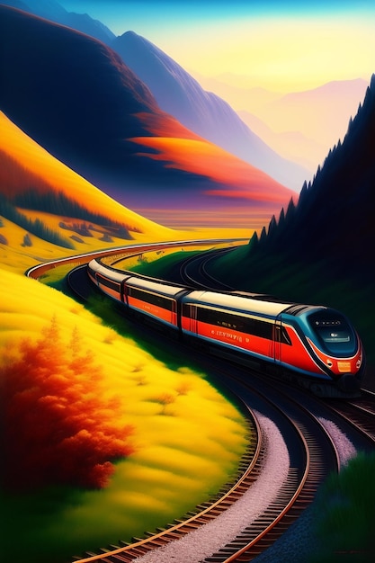 Zdjęcie nowoczesne zdjęcie pociągu wygenerowane przez ai