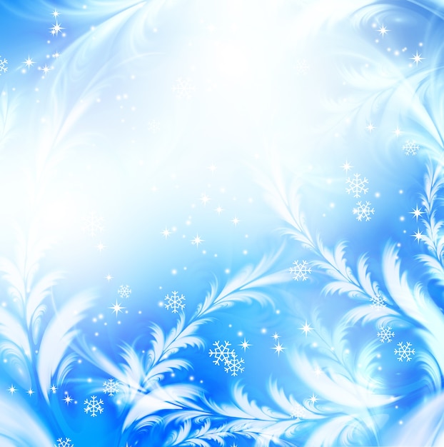 Nowoczesne zimowe niebieskie tło z białymi płatkami śniegu