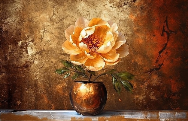 Nowoczesny abstrakcyjny wazon ze złotym obrazem Rośliny kwitną w wazonie ze złotym elementem