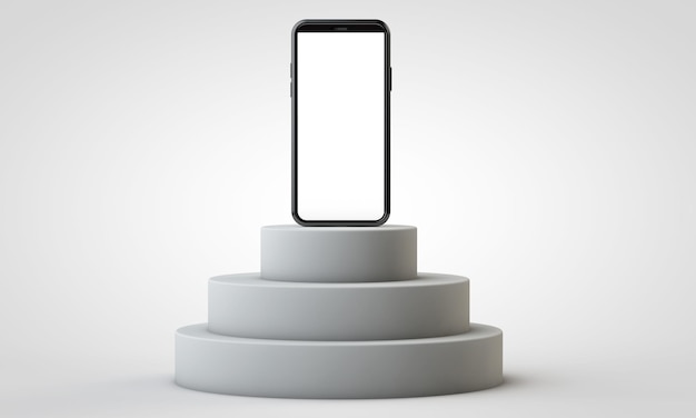 Nowoczesny bezramkowy smartfon 3D makieta na podium Renderowanie 3D