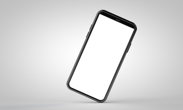 Nowoczesny bezramkowy smartfon makieta 3D z pustym białym ekranem Renderowanie 3D