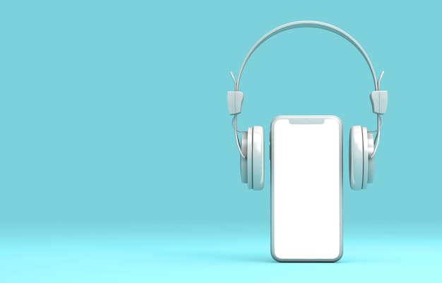 Nowoczesny bezramkowy smartfon ze słuchawkami Renderowanie 3D