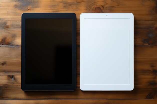 Nowoczesny czarny e-reader z białym ekranem trzymanym przez męską rękę na ciemnym drewnie