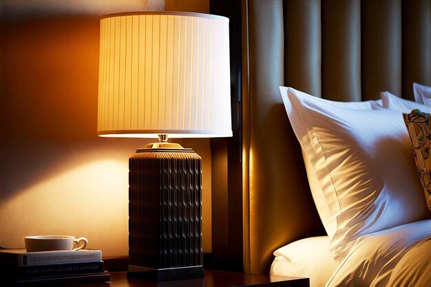 Nowoczesny design lampki nocnej na biurko w pokoju hotelowym z abażurem stworzony za pomocą generative ai