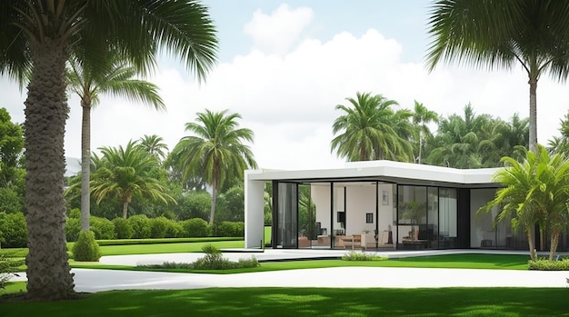 Nowoczesny dom z ogrodem w parku ponurych palm z pięknym widokiem