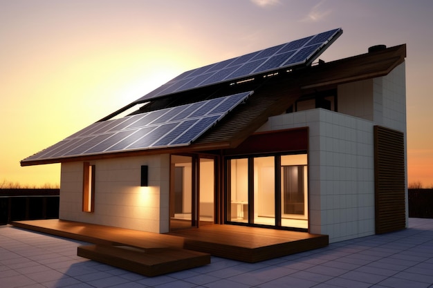 Nowoczesny dom z panelami słonecznymi na dachu Koncepcja czystej energii Generative AI