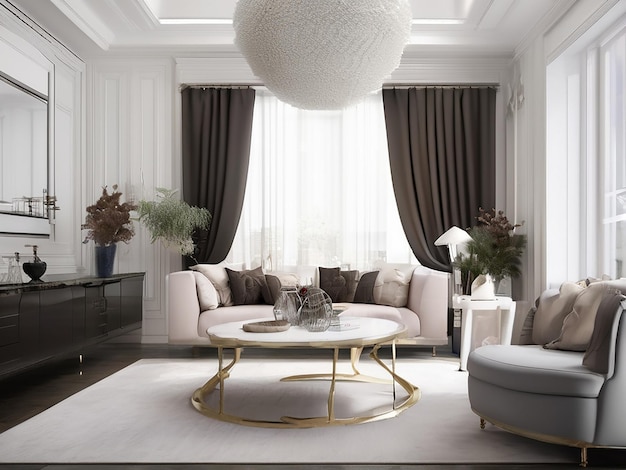 Nowoczesny, elegancki i luksusowy pokój domowy z wygodnymi meblami
