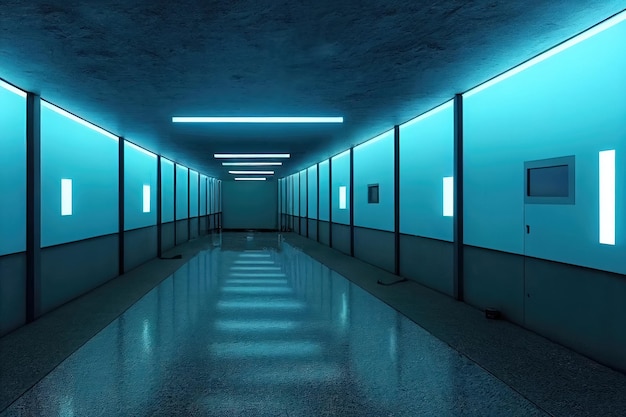Nowoczesny futurystyczny parking podziemny korytarz magazyn z oświetleniem Pusta scena pomieszczenie