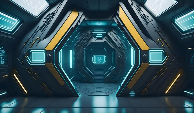 Nowoczesny futurystyczny pokój w tle statku kosmicznego Generacyjna sztuczna inteligencja