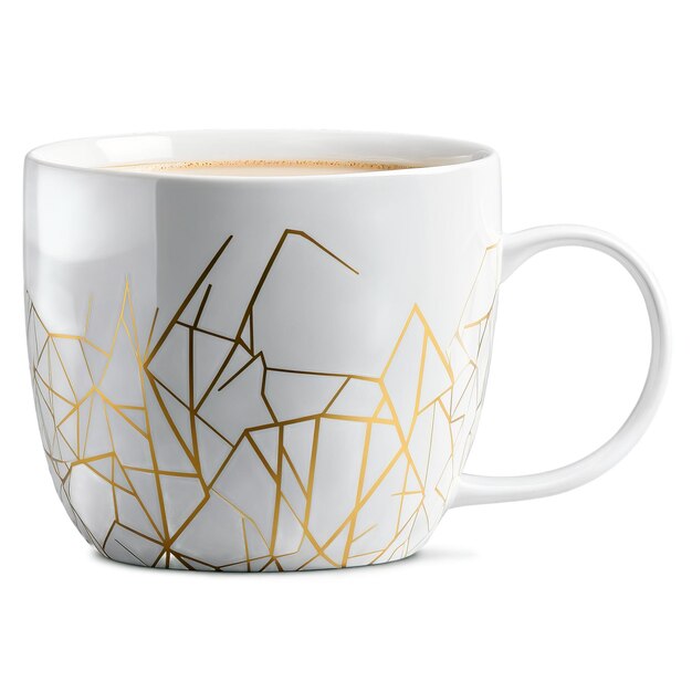 Nowoczesny, geometryczny, ceramiczny kubek z błyszczącym wykończeniem wypełniony kremowym chai latte