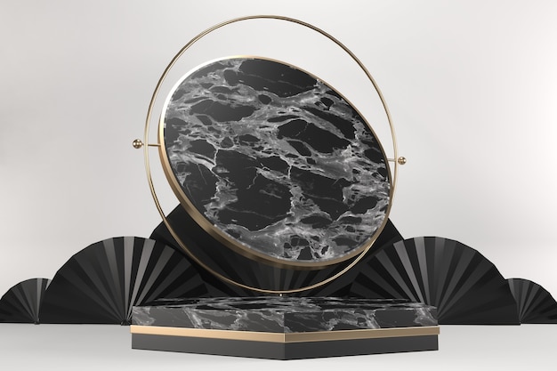 Nowoczesny granit, podium zwycięstwa pokazuje geometryczny produkt kosmetyczny. renderowanie 3D