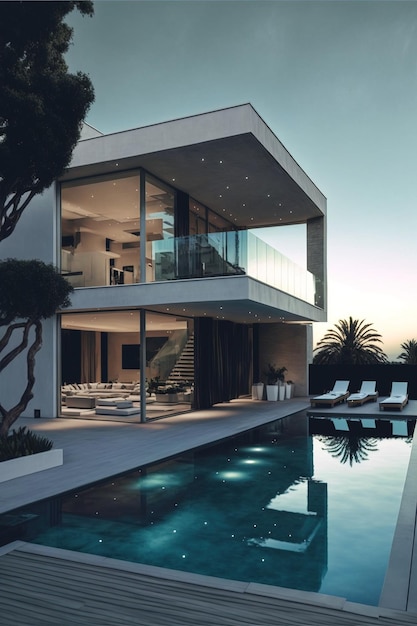 nowoczesny i elegancki tropikalny dom z basenem luksusowa willa generative ai