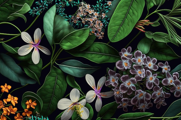 Zdjęcie nowoczesny kwiatowy wzór tropikalny kolaż współczesny wzór bez szwu ręcznie rysowane wzór w stylu kreskówki żywy generative ai