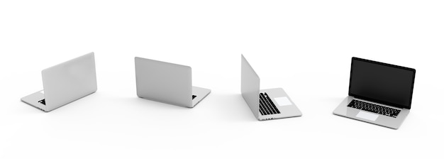 Nowoczesny laptop na białym tle biały ze ścieżką przycinającą. Ilustracja 3D.