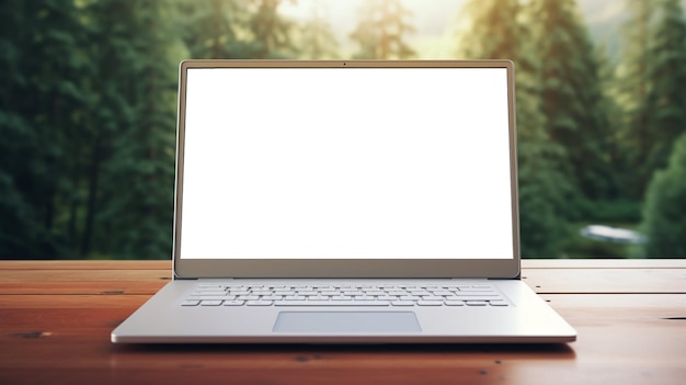 Zdjęcie nowoczesny laptop z pustym białym ekranem na stole