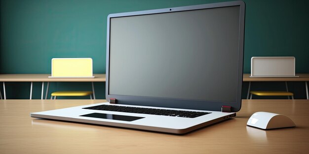 Nowoczesny laptop z pustym ekranem na stole w klasie