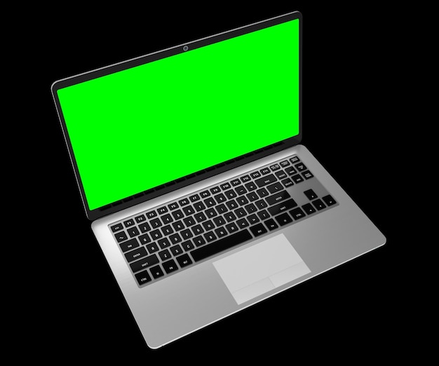 Nowoczesny laptop z pustym zielonym ekranem na czarnym tle ilustracji 3D