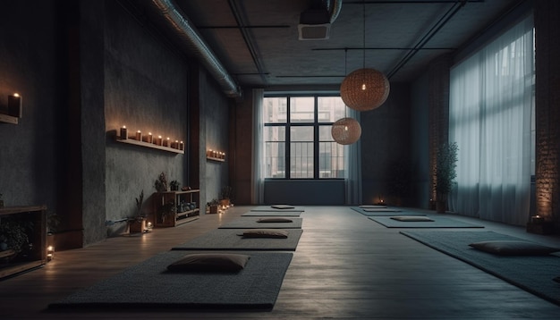 Nowoczesny luksusowy apartament z wygodną przestrzenią do jogi i eleganckim designem wygenerowanym przez AI