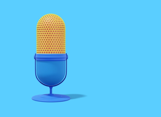 Nowoczesny mikrofon Realistyczna wielokolorowa ikona na niebieskim tle z miejscem na tekst renderowania 3D