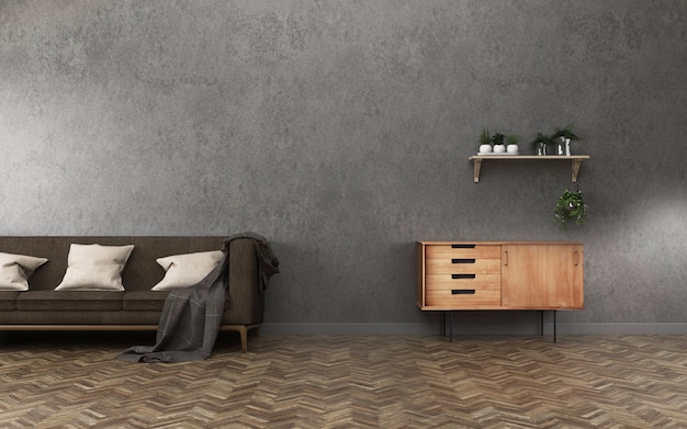 Zdjęcie nowoczesny minimalistyczny salon z sofą i szafką