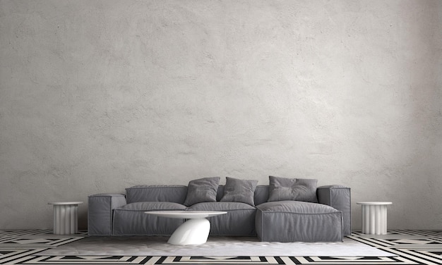 Nowoczesny minimalistyczny wystrój wnętrza salonu i tło ściany z betonu