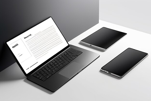 Zdjęcie nowoczesny model laptopa z widokiem z przodu i wysokiej jakości smartfon