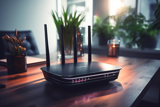 Zdjęcie nowoczesny modem wi-fi na biurowym stole