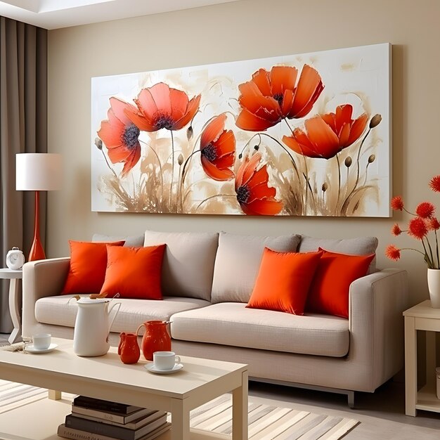 Nowoczesny obraz dekoracyjny w stylu pop za sofą