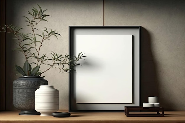 Nowoczesny plakat na beżowej ścianie w minimalistycznym wnętrzu Ilustracja Generative AI