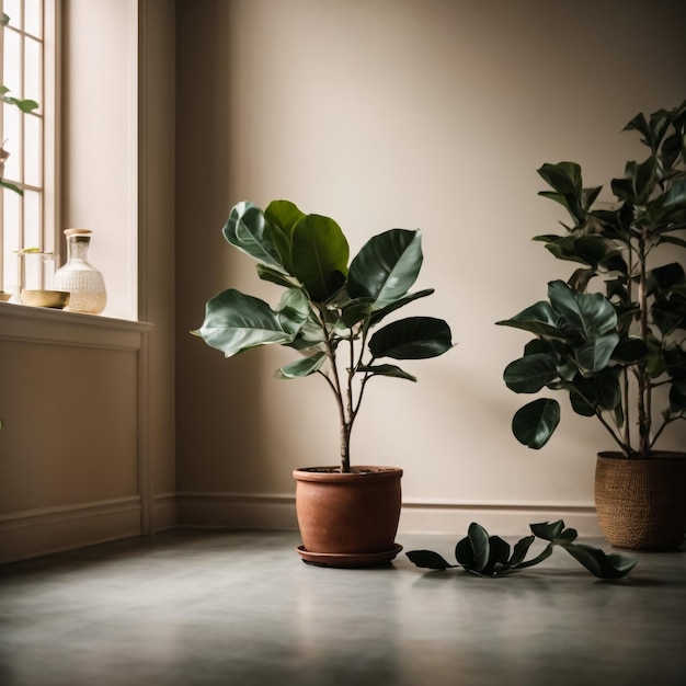 Zdjęcie nowoczesny pokój z piękną rośliną w garnkach projekt wnętrza ilustracja 3d
