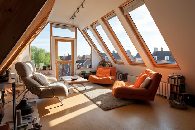 Zdjęcie nowoczesny projekt adaptacji poddasza w mieszkaniu lub domu w wielkiej brytanii luksusowy trójkątny pokój na poddaszu