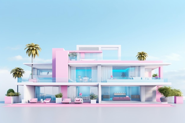 nowoczesny projekt mieszkalny w stylu barbie nowoczesna rezydencja na białym tle w stylu fotorealistycznym