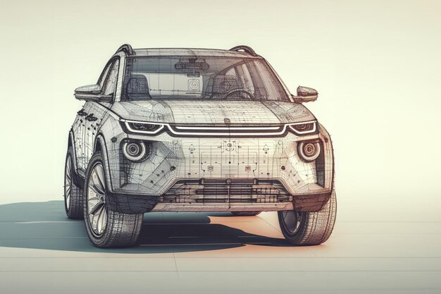 Zdjęcie nowoczesny projekt renderowania 4x4 ev hybrydowego suv inteligentnego pojazdu ilustracja schematów zasilania samochodu