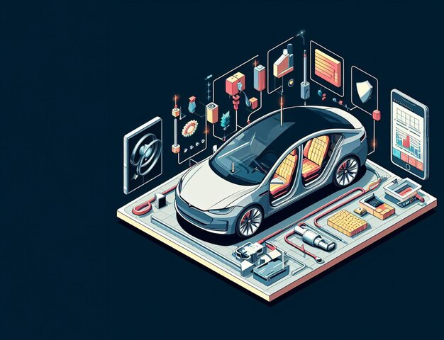 nowoczesny projekt renderowania hybrydowego SUV inteligentnego pojazdu ilustracja schematów zasilania samochodu