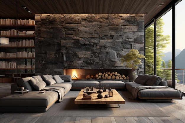Nowoczesny projekt wnętrza z kanapą i poduszkami tło rendering 3d