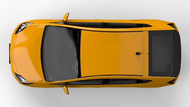 Nowoczesny rodzinny samochód hybrydowy żółty na białym tle z cieniem na ziemi. renderowania 3D.